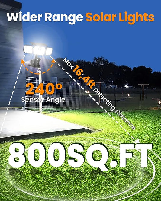 Clip on Solar Lights, 1500LM Motion Sensor Security Lights with Remote Control, 270°Wide Angle Solar Flood Light, 3 Heads High Bright Solar Lights Outdoor Waterproof for Fence Gutter Yard（2Pack)