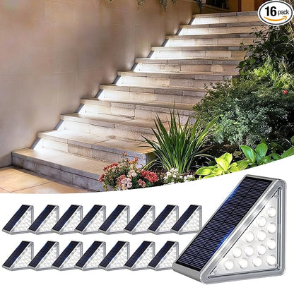 Grey Solar Step Light Outdoor Stair Lights, Deck Lights Outdoor Powered IP65 Waterproof, 6500K Cool White Solar Outdoor Step Light, Decor for Stair, Deck, Step,Porch and Outside Patio,16 Pack