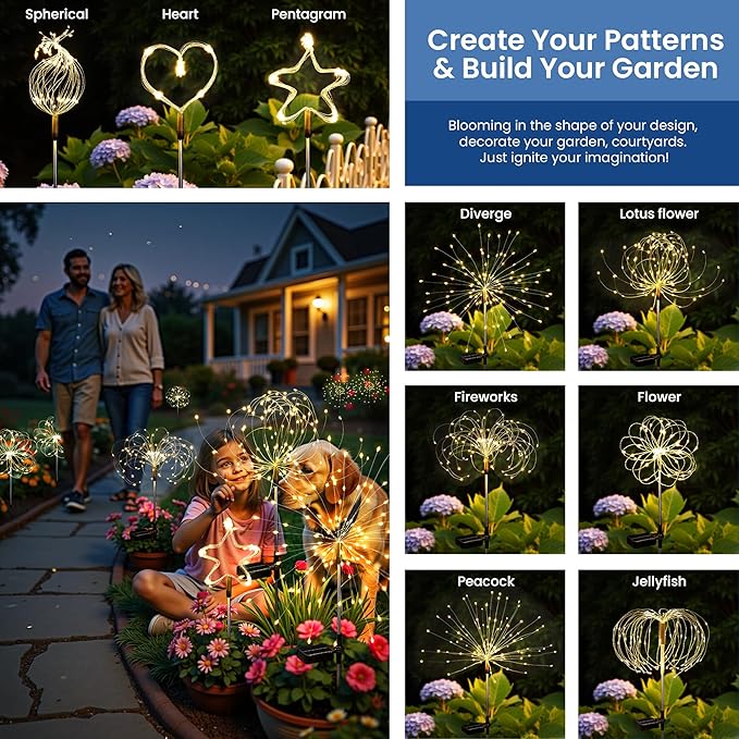 Solar Lights Outdoor, 120LED 8 Pack Fairy Garden Lights Decor for Outside Fireworks Lights Solar Powered for Yard | Lumora