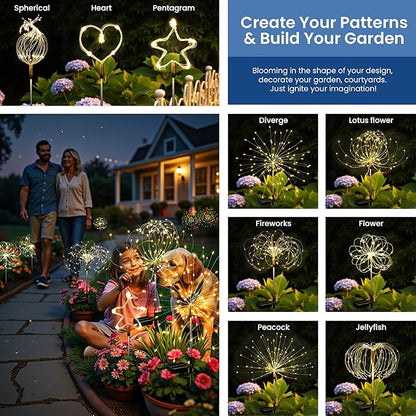 Solar Lights Outdoor, 120LED 6 Pack Fairy Garden Lights Decor for Outside Fireworks Lights Solar Powered for Yard, Patio, Pathway, Walkway, Balcony, Warm White