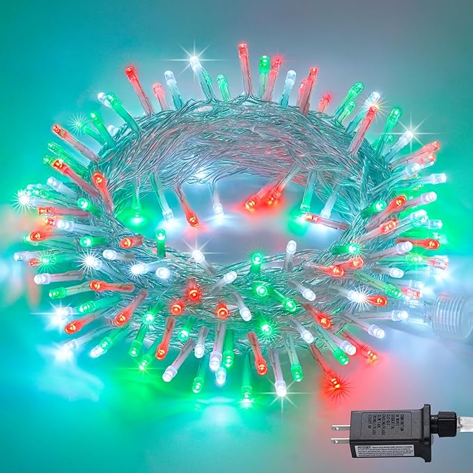 JMEXSUSS 200 LED Red White and Green Christmas Lights Outdoor, 66ft String Lights Indoor Clear Wire, Christmas Tree | Lumora