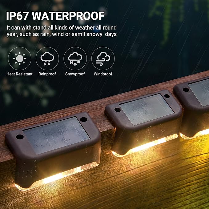 Outus LED Solar Deck Lights Waterproof LED Solar Step Lights Powered Stair Lights for Outdoor Fence Yard Patio Walkway and Pathway