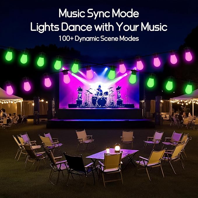 100ft Outdoor String Lights, RGBW Patio Lights with 30 LED Dimmable Bulbs, App & Remote Control, IP68 | Lumora