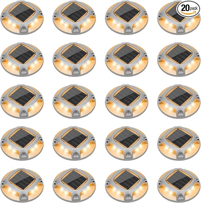 VOLISUN Solar Driveway Lights Dock Marine Lights 20 Pack,2 Colors in 1,Outdoor LED Deck Light,Solar Powered Waterproof Warning Step Light for Driveway Sidewalk Pathway (White/Warm White)