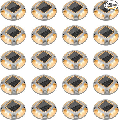 VOLISUN Solar Driveway Lights Dock Marine Lights 20 Pack,2 Colors in 1,Outdoor LED Deck Light,Solar Powered Waterproof Warning Step Light for Driveway Sidewalk Pathway (White/Warm White)