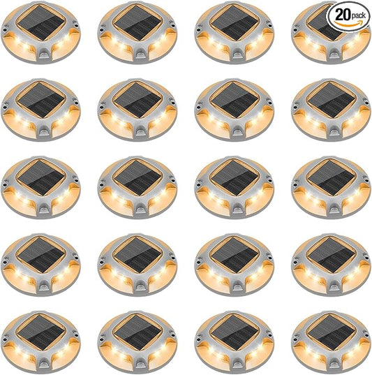 VOLISUN Solar Driveway Lights Dock Marine Lights 20 Pack,2 Colors in 1,Outdoor LED Deck Light,Solar Powered Waterproof Warning Step Light for Driveway Sidewalk Pathway (White/Warm White)