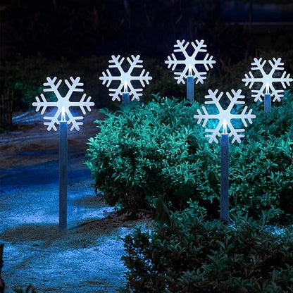 Solar Christmas Snowflake Pathway Lights, Set of 5 Outdoor Garden Lights Decorations，Waterproof Stake Decorative Light for Yard Lawn Porch Walkway Decor (Small Snowflake, 5 Pack)
