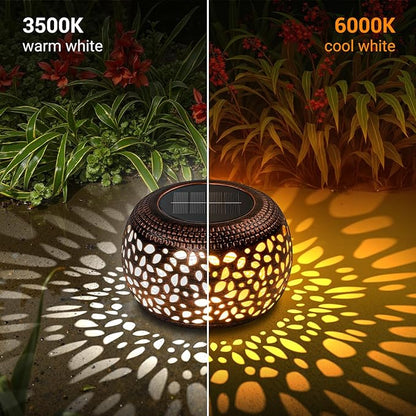 Moon Pattern Solar Pathway Lights and Copper Lantern Outdoor Waterproof