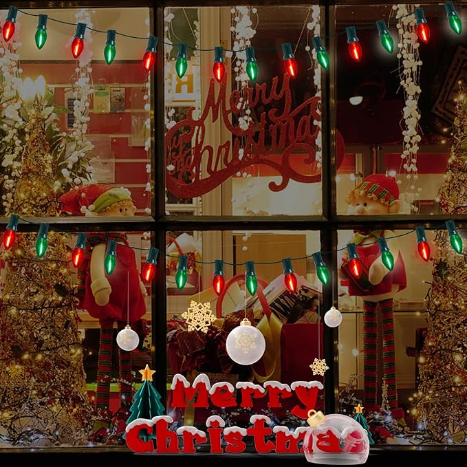 GOOTHY C7 LED Red and Green Christmas Lights 25Ft LED Outdoor String Lights with 27 Clear Red & Green Bulbs, Vintage Christmas Lights for Tree Carnival Patio Wedding Holiday Pathway Roofline Decor