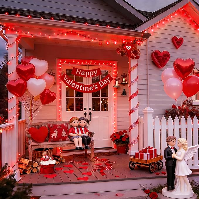LAMPHOME Valentine’s Day Red String Lights Indoor, 200LED (4pk of 50L) Christmas Lights Outdoor Waterproof, Fairy Light Plug in for Party Carnival Supplies, Tree Wedding Xmas Yard Garden Decor