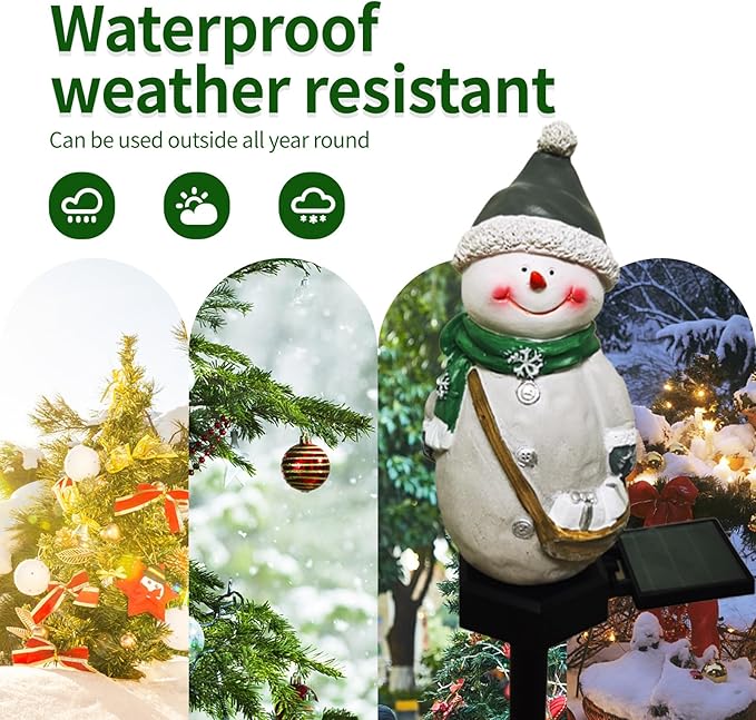 QH & Garden Resin Snowman Solar Lights Outdoor Waterproof - Christmas Garden Stake Lights for Outdoor Christmas Decorations, Snowman Stake Landscape Lamp for Patio Yard