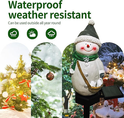 QH & Garden Resin Snowman Solar Lights Outdoor Waterproof - Christmas Garden Stake Lights for Outdoor Christmas Decorations, Snowman Stake Landscape Lamp for Patio Yard