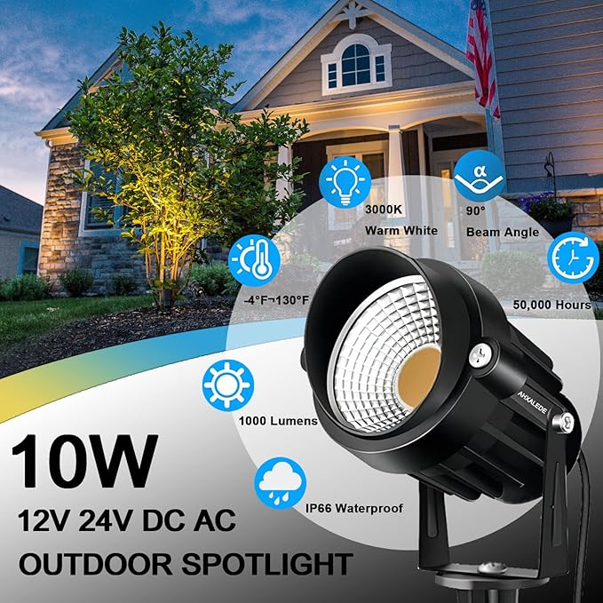 Low Voltage Landscape Lights 12 Volt LED Spotlight Outdoor Pathway Wired Yard Lights Garden Lawn 10W Landscaping | Lumora