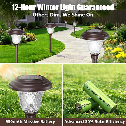 BEAU JARDIN 8 Pack Solar Pathway Lights Outdoor Solar Powered Waterproof Glass Christmas Gift High Lumen for Garden Landscape Path Yard Walkway Driveway White Color Changing Bronze