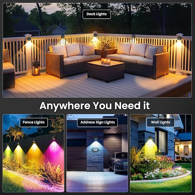 SOLPEX Solar Lights Outdoor Waterproof IP65, Solar Stair Lights Outdoor for Fence, Deck, Step, RGB Multicolor LED | Lumora
