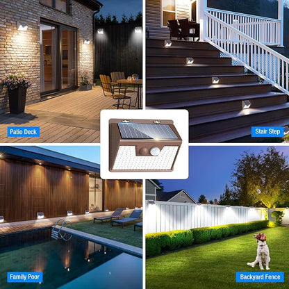 Peasur Solar Lights Outdoor Waterproof [12 Packs/140 LEDs], 3 Lighting Modes Solar Motion Sensor Light Outdoor, Ultra Bright Security Lights Outdoor Solar Lights for Outside Fence Patio Deck[Brown]
