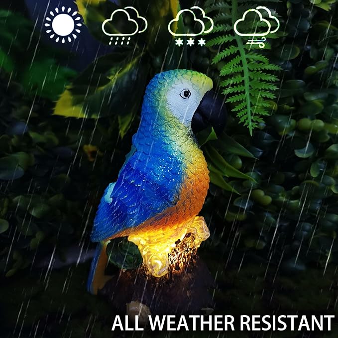 PMS Solar Garden Statue 2 Pack Parrot Figurine Resin Lights for Garden Pathway Patio Yard Lawn Outdoor Deco Gifts