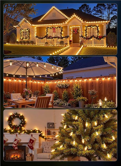Minetom C9 Clear Christmas String Lights, 25FT 25 Bulbs Bright & Warm Outdoor Christmas Lights, Long Life C9 String Lights for Tree Patio Gazebo Wreath, Green Wire