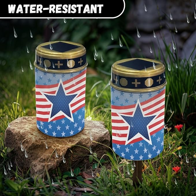 US Flag Star Solar Pathway Lights Waterproof Garden Lights Outdoor Solar Stake Lights,Yarde Patio Solar Lights Outdoor Landscape Lighting Flameless Lights Spotlights,Warm White