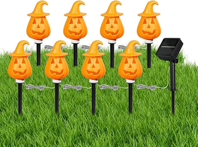 Halloween Pumpkin Pathway Lights,Solar Halloween Pumpkin Stakes - Ground Insert Adjustable Display Stand Garden Decorations for Pathway Lawn Yard Porch Outside Grave