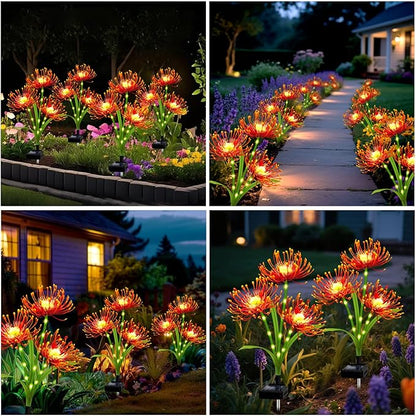 Solar Garden Flower Lights Outdoor,4 Pack Orange Spider Lily Lights with Glowing Stems,Waterproof Fall Decor Solar Yard Decor for Patio Lawn Pathway,Thanksgiving Garden Gifts for Women Mom Grandma