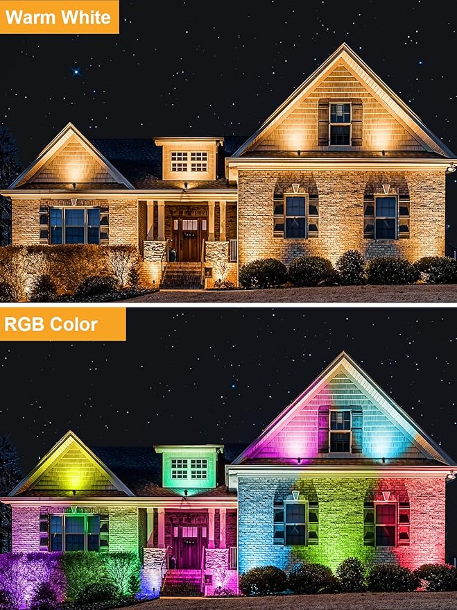 ZUCKEO 10W Christmas Spotlights Outdoor Spot Lights for Yard, LED RGB Color Changing Landscape Lighting Plug in, 120V Waterproof Remote Control Spotlight for House Garden Halloween Decoration(4Pack)