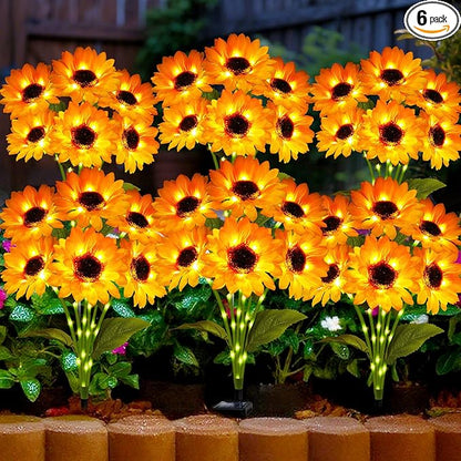 Solar Garden Lights Outdoor, 6 Pack Sunflower Lights with 36 Sunflower, Waterproof 60 Led Garden Fall Decor, Gifts for Mom Grandma, Decorative Solar Flowers for Pathway Patio Yard Flowerbed Decoration