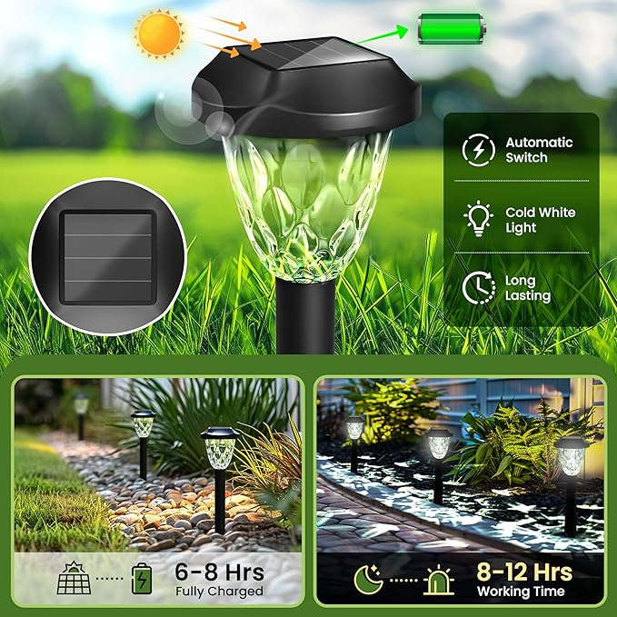 Solar Outdoor Lights Waterproof,Solar Pathway Lights Outdoor with Great Pattern, Auto On/Off Garden Decor for Outside Garden Walkway Driveway Pathway(10 Pack)