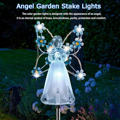Solar Garden Lights, Solar Angel Garden Stake Lights Outdoor Waterproof, Angel Solar Lights Outdoor Garden Decor, LED Angel Decorative Lights for Cemetery Grave Yard, Memorial Sympathy Gift (Blue)