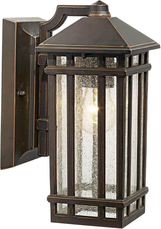 Kathy Ireland Sierra Craftsman Art Deco Outdoor Wall Light Fixture Rubbed Bronze Metal 10 1/2" Frosted Seeded Glass | Lumora