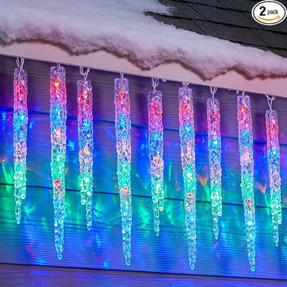 Minetom Icicle Lights Outdoor with Clips, 2 Pack Total 40ft 200 LED 40 Tubes Twinkling String Lights, Connectable Hanging Ice Shape Christmas Lights Plug in for Eave Holiday Outdoor, Multicolor
