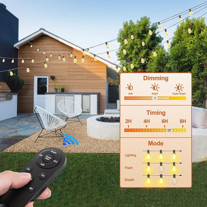 Stright Solar String Light for Outside 120FT with with USB Charging & Remote, Weatherproof Shatterproof LED G40 | Lumora