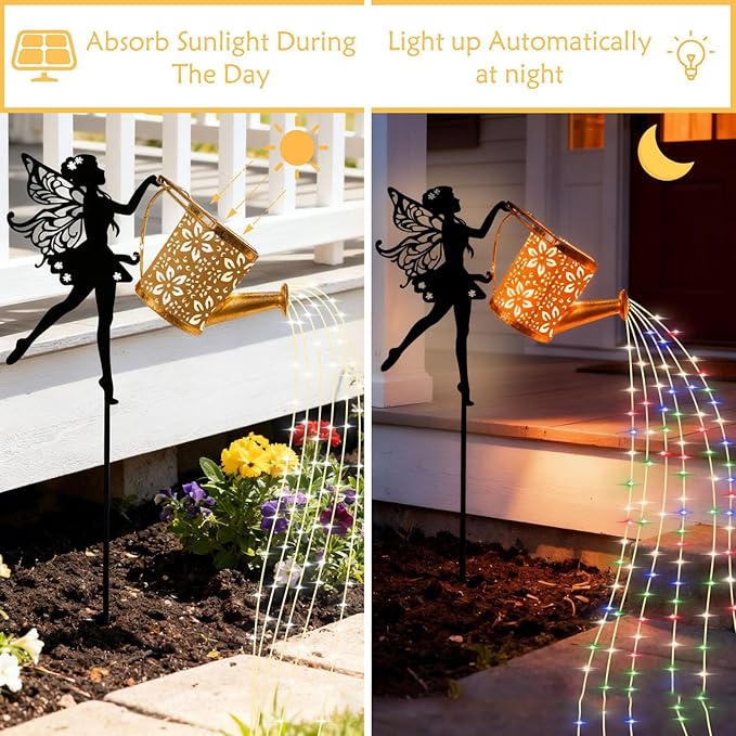 Solar Watering Can Lights | Rustproof LED Ambient Lighting - Outdoor LED Solar Powered Fairy Lights - for Yard Lawn Patio Porch Pathway Walkway Park Balcony Party Birthday Women Mom Grandma
