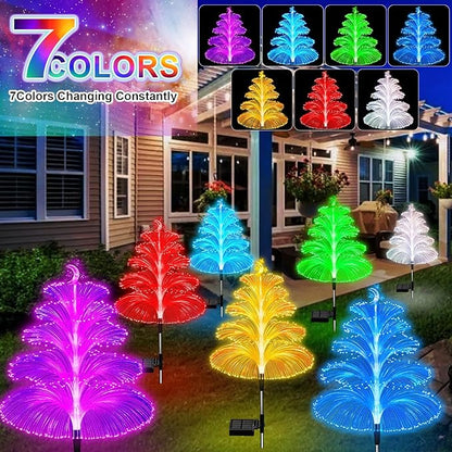 Solar Garden Lights Decorations Outdoor Waterproof 5 Layer Optical Fiber 7 Color Changing for Yard Pathway Outside Decorative Gifts for Mother's Women, 3 Pack