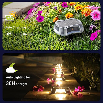 AGPTEK 5 in 1 Solar Driveway Lights Outdoor with Ground Spikes, IP67 Waterproof Solar Lights with 5 Modes (Blue/White/Warm/Mixed/Flashing) for Deck, Stairs, Pathway, Garden, Patio(Rectangle, 4 Pack)