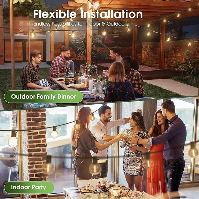 Solar Outdoor String Patio Bistro Lights, 25ft 27LED 3W G40 Bulbs, USB Rechargeable Portable Edison Café String | Lumora