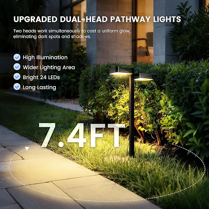 Solar Pathway Lights Outdoor Waterproof，6 Pack with 12 Head Modern Solar Lights, 2 Modes(Warm/Cold White) for Walkway,Yard,Patio,Driveway,Outside,Decor