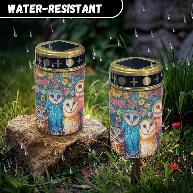 Owls Cemetery Solar Lights Waterproof Dustproof Outdoor Decorative Solar Lights Memorial for Loved Ones Love Pets Cemetery Solar Memorial Lights for Prayer Ritual Religiou Activity