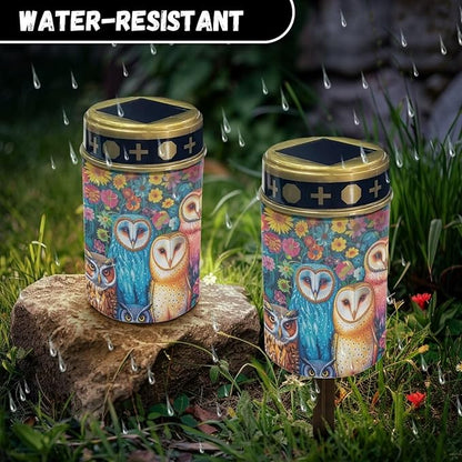 Owls Cemetery Solar Lights Waterproof Dustproof Outdoor Decorative Solar Lights Memorial for Loved Ones Love Pets Cemetery Solar Memorial Lights for Prayer Ritual Religiou Activity