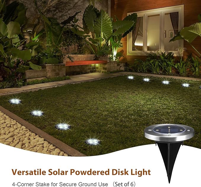 Glitzhome Solar Ground Lights Outdoor Waterproof 6 Pack Solar Garden Lights Disk Lights for Walkway Yard Backyard | Lumora