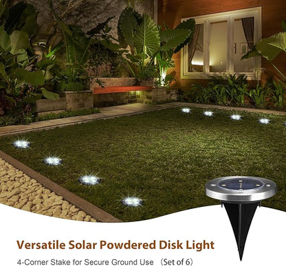 Glitzhome Solar Ground Lights Outdoor Waterproof 6 Pack Solar Garden Lights Disk Lights for Walkway Yard Backyard Lawn Landscape Decorating