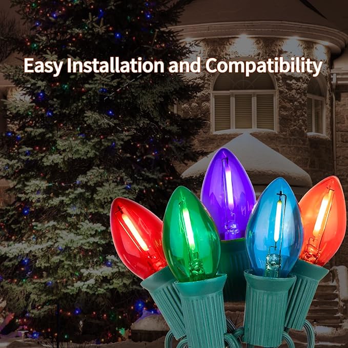 25FT C7 LED Christmas Lights Indoor Outdoor, 25 Multicolor Waterproof Bulbs, Connectable Dimmable String Lights | Lumora