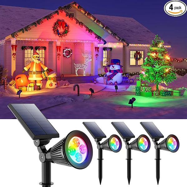 4 Pack Color Change Solar Spotlights Outdoor for Christmas Decorations, Tree, Snowman, Santa Claus, Elk Statue | Lumora