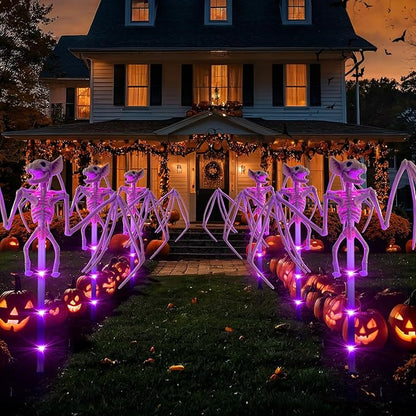 2Pack Halloween Outdoor Solar Garden Light 3D Terrifying Bat Purple Light Pole, Halloween Path Light, Suitable for Courtyard, Garden, and Party Decoration