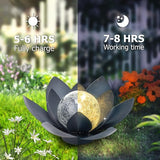 Huaxu Solar Lights Outdoor Garden Decor Crackle Glass Globe Lotus Flower Gray Metal Waterproof Light for Patio | Lumora