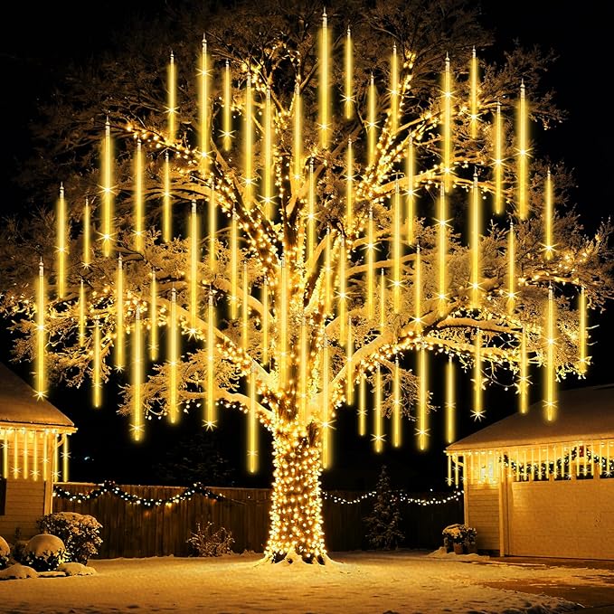 Meteor Shower Lights Outdoor Christmas Light UL Certified 20 Inch 20 Tubes 1080 LED Falling Rain Drop Lamp Snowfall Icicle Cascading String Lights for Xmas Holiday Tree Garden Decor, Warm White