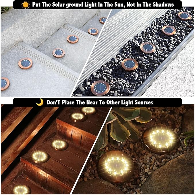 Solar Ground Lights Outdoor Waterproof Flat Garden Solar Disk Lights Floor 12 LED 16 Pack for Garden Patio Pathway | Lumora