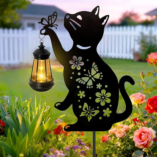 Cat Outdoor Solar Lantern Waterproof, Birthday Gifts for Christmas Women Mom, Solar Hanging Lights with Butterfly | Lumora