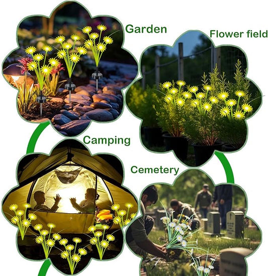 Solar Outdoor Lights (2-Pack, 12 LEDs), Solar Garden Lighting, Outdoor Decorations, Daisy Light for Backyard Porch Balcony Party Decor, Unique Gifts (Warm White)