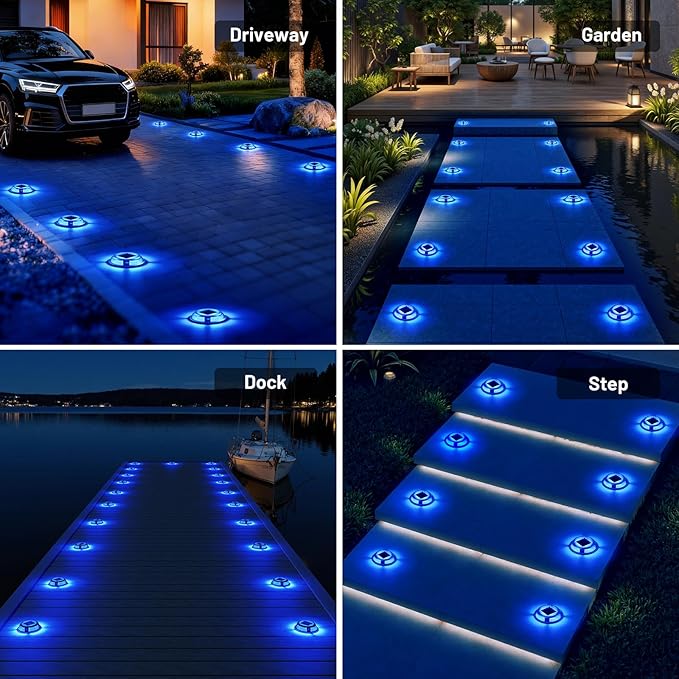 Solar Driveway Lights, 12 Pack Heavy Duty Driveway Lights Solar Powered 2 Color Mode (Cool White/Blue) IP68 | Lumora